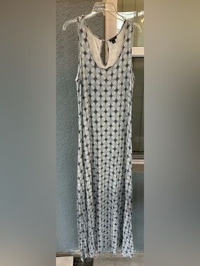 Lucky Brand 1X Stretchy Geometric Sleeveless Keyhole Back Lined Maxi Dress